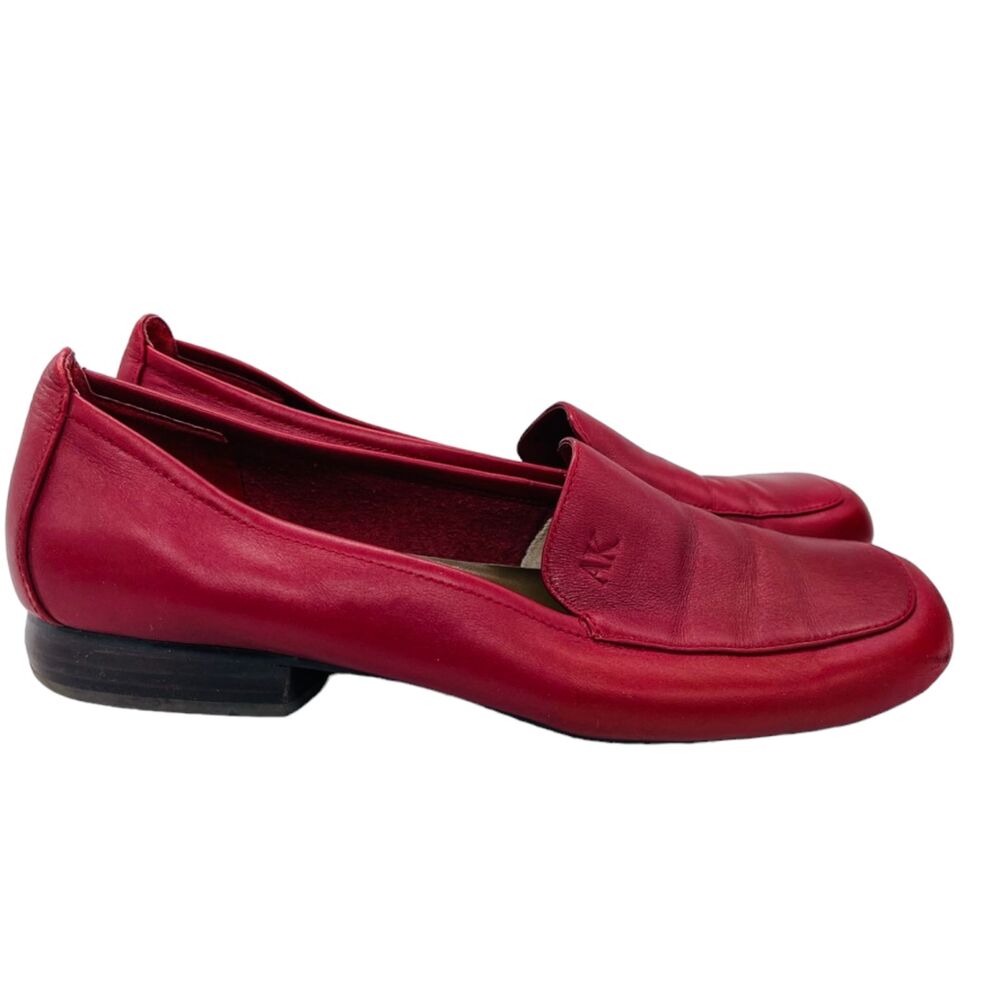 Anne Klein Red Flats Leather Square Toe Block Heel Comfort Loafter Sz 8.5 - Picture 2 of 13